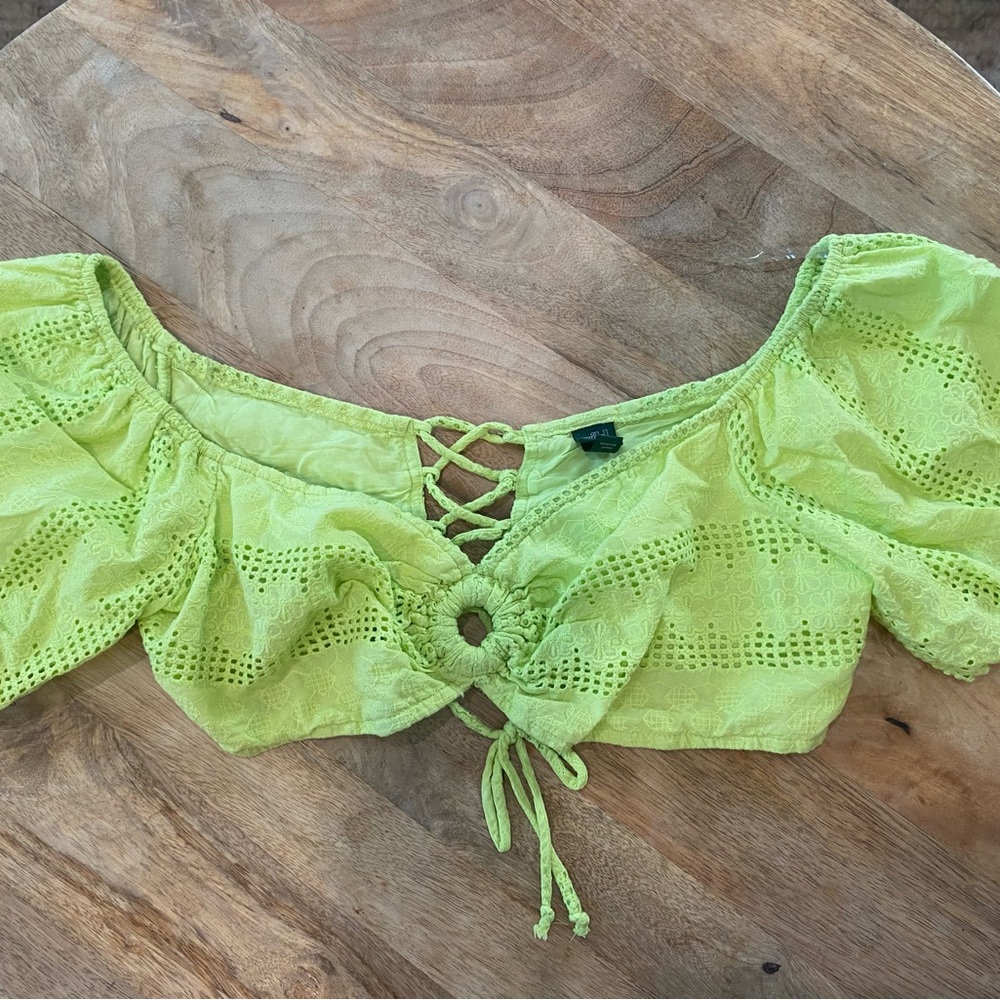 wild fable Lime Green Eyelet Lace-Up Crop Top